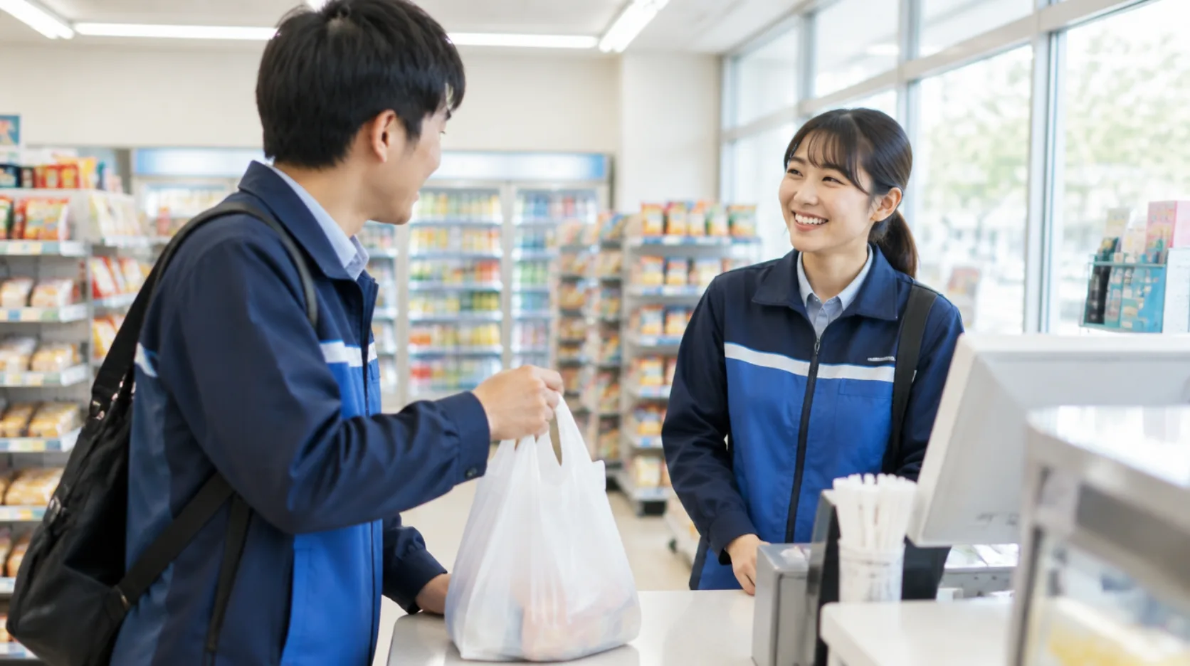 小売店で応援に到着したスタッフを迎えるAI生成イメージ