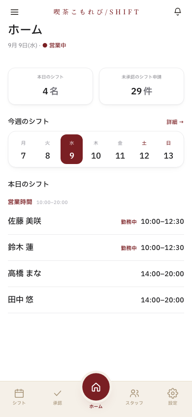 店長のスマートフォン用ホーム画面